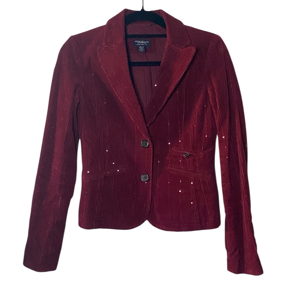 Vintage American Eagle Corduroy Blazer Women’s XS Burgundy Sequin Y2K Jacket